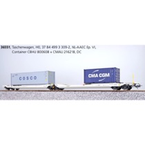 Taschenwagen, H0, Sdggmrs, 37 84 499 3 309-2, NL-AAEC Ep. VI, Container CBHU 800608 + CMAU 216218, DC 