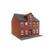 Byhus i 2 etager med kvist og røde mursten 