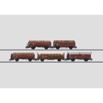 Güterwagen-Set "Holzverladung". - Kmmks 51; Omm 52; Omm 55; Rr 20 